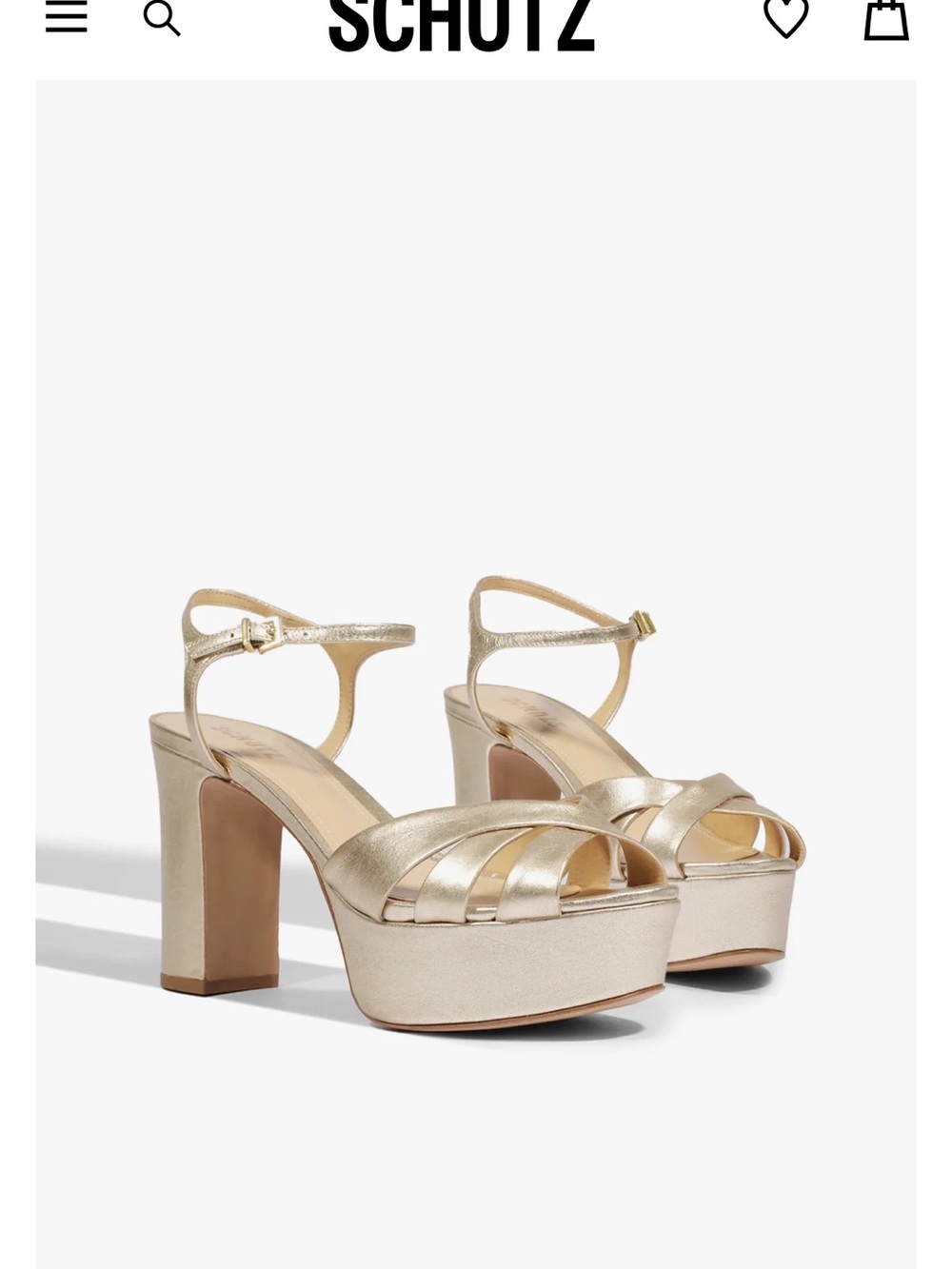 SCHUTZ Gold Metallic Platform Sandals with Ankle Strap